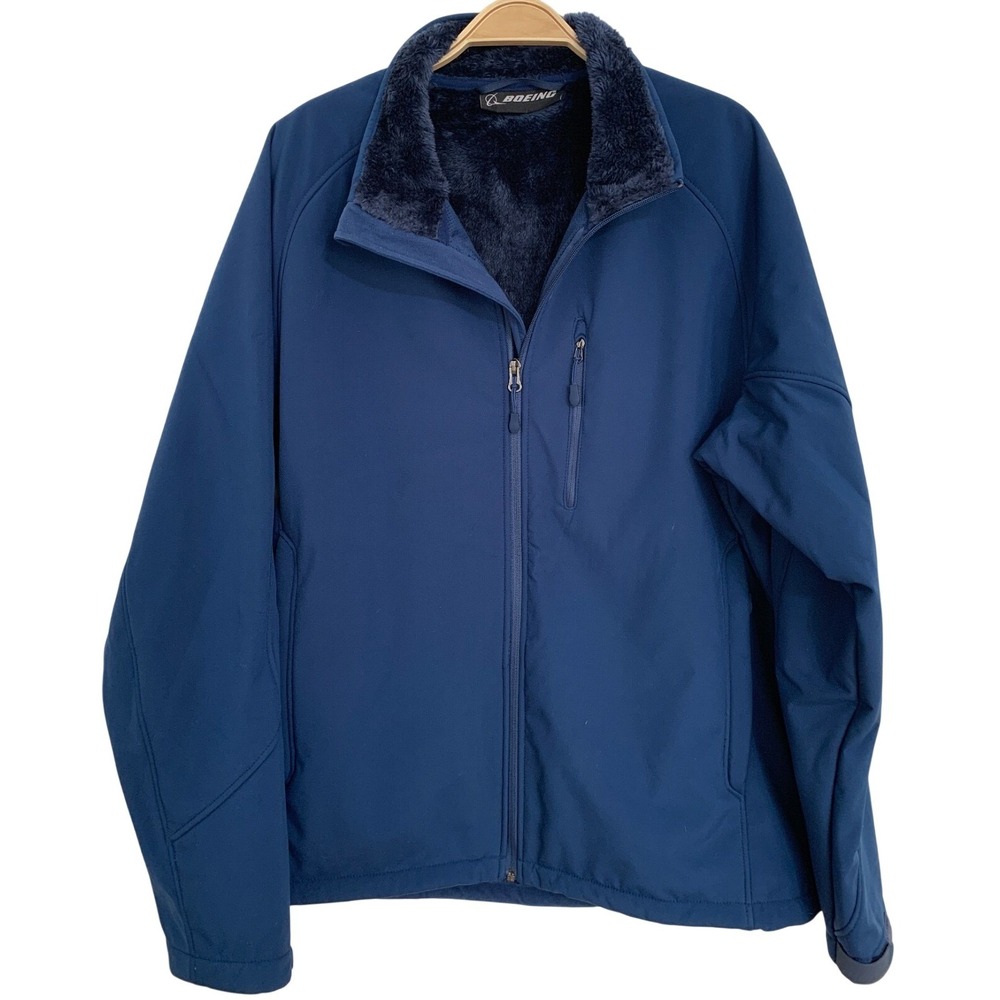 Boeing Blue Softshell Company Work Jacket‎ / Windproof Fur Fleece Lined / Size L